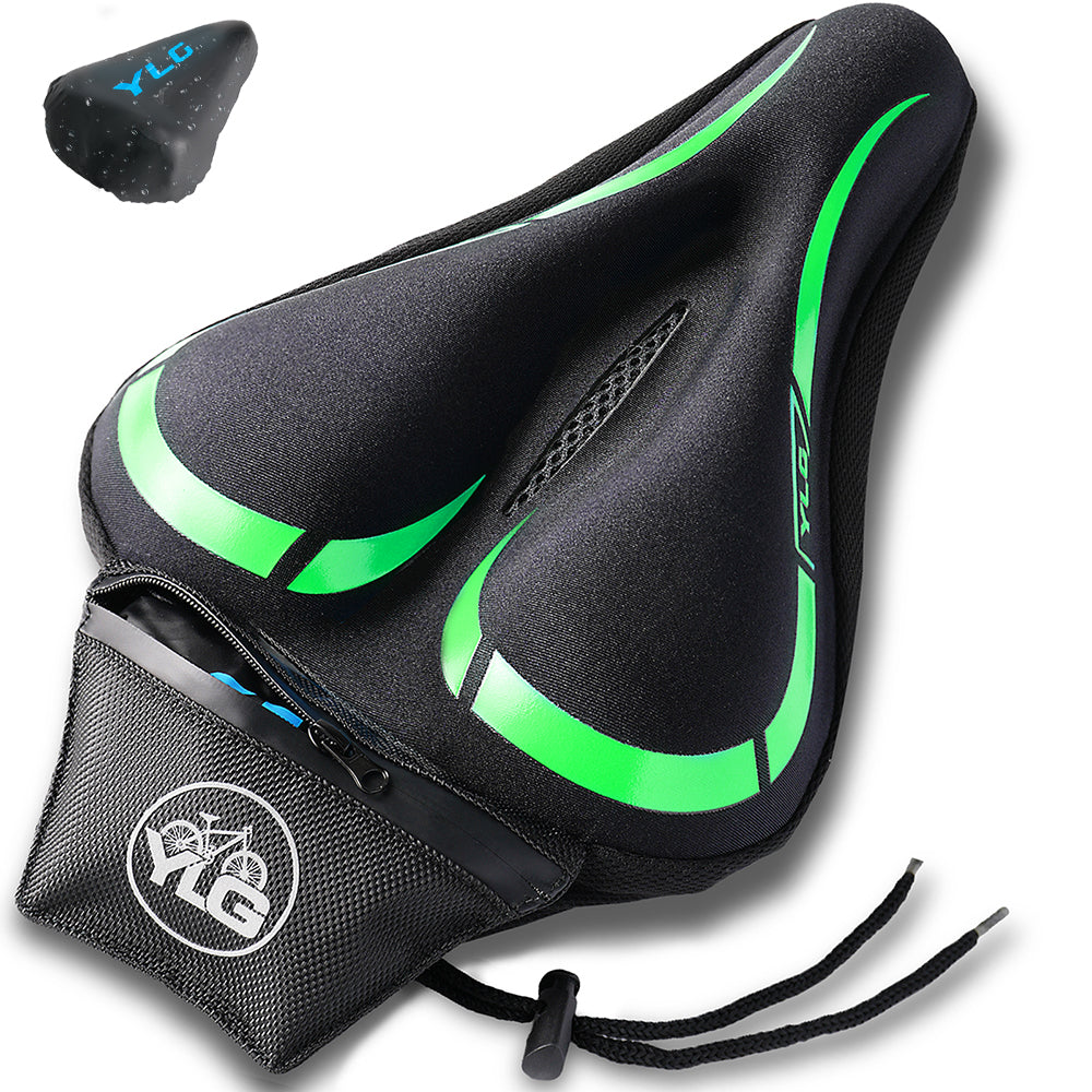 YLG Green Memory Foam Bike seat Cover, Elastic and Soft for Men and Women to Feel Comfortable on Fixed/Cruising/Indoor/Outdoor Bike Pads.